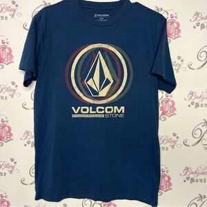 Volcom tshirt blue logo emblem decal orange beige streetwear style skater 🛹
